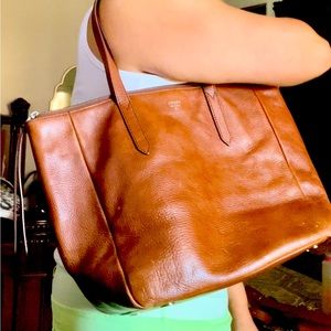 Fossil cognac, leather tote, shoulder bag